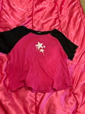 Pink and Black Star Graphic Raglan Top